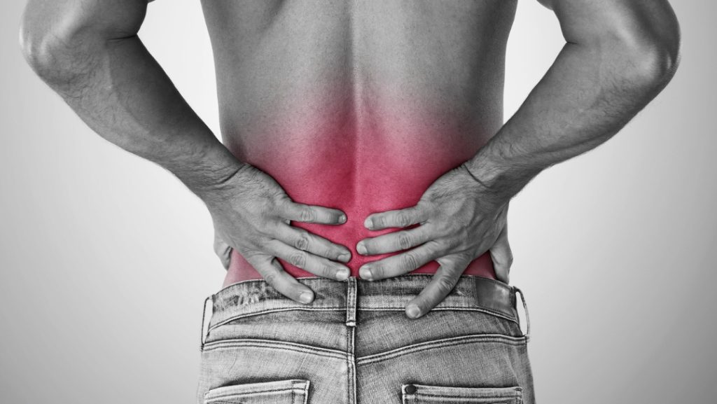Symptoms of muscular lower back pain illustration